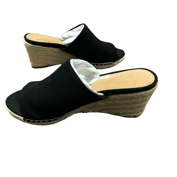 Vionic women’s black suede mules/slip-on wedges Sz 10