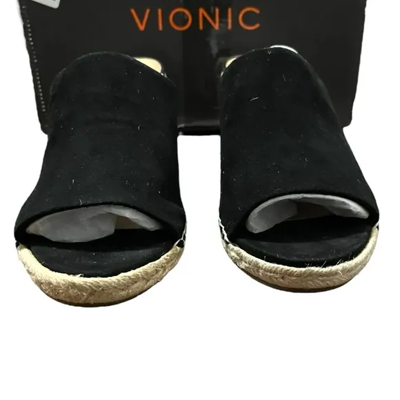 Vionic women’s black suede mules/slip-on wedges Sz 10
