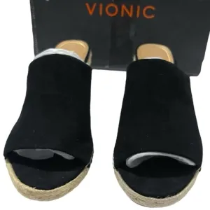 Vionic women’s black suede mules/slip-on wedges Sz 10