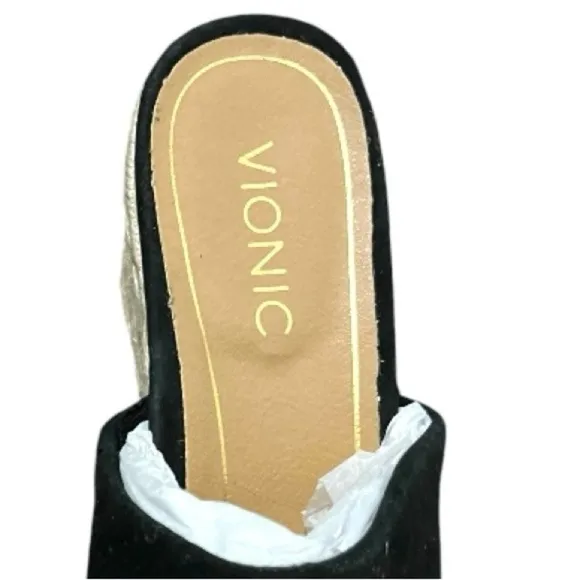 Vionic women’s black suede mules/slip-on wedges Sz 10