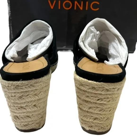 Vionic women’s black suede mules/slip-on wedges Sz 10