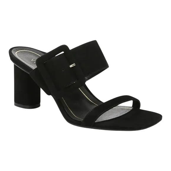 VIONIC Women's Size 7.5 Brookell Block Heeled Slide Sandals Black Suede