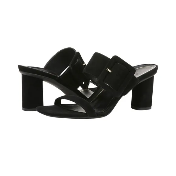 VIONIC Women's Size 7.5 Brookell Block Heeled Slide Sandals Black Suede