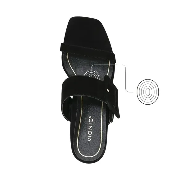 VIONIC Women's Size 7.5 Brookell Block Heeled Slide Sandals Black Suede