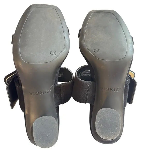 VIONIC Women's Size 7.5 Brookell Block Heeled Slide Sandals Black Suede