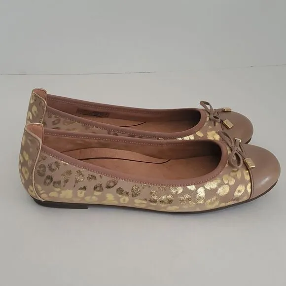 Vionic Leather Print Ballet Flats Minna Metallic Leopard Size 9.5W