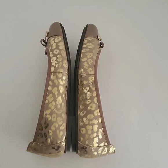 Vionic Leather Print Ballet Flats Minna Metallic Leopard Size 9.5W