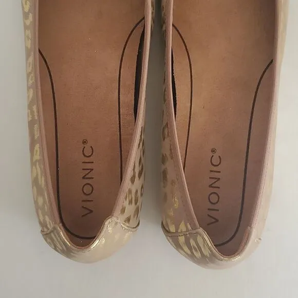 Vionic Leather Print Ballet Flats Minna Metallic Leopard Size 9.5W