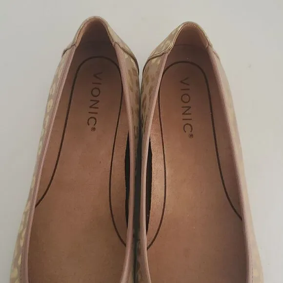 Vionic Leather Print Ballet Flats Minna Metallic Leopard Size 9.5W