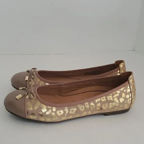 Vionic Leather Print Ballet Flats Minna Metallic Leopard Size 9.5W