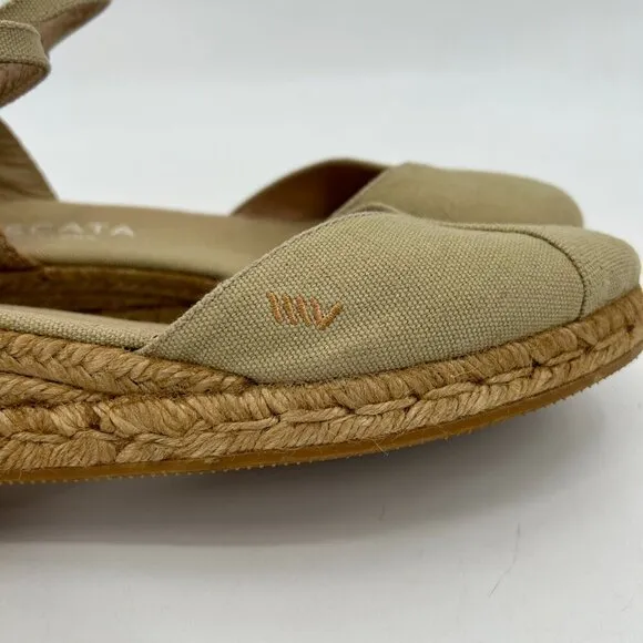VISCATA Barcelona Beige Pubol Canvas Espadrille Ankle Strap Low Wedges Size 10
