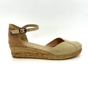 VISCATA Barcelona Beige Pubol Canvas Espadrille Ankle Strap Low Wedges Size 10