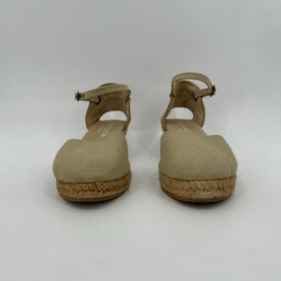 VISCATA Barcelona Beige Pubol Canvas Espadrille Ankle Strap Low Wedges Size 10