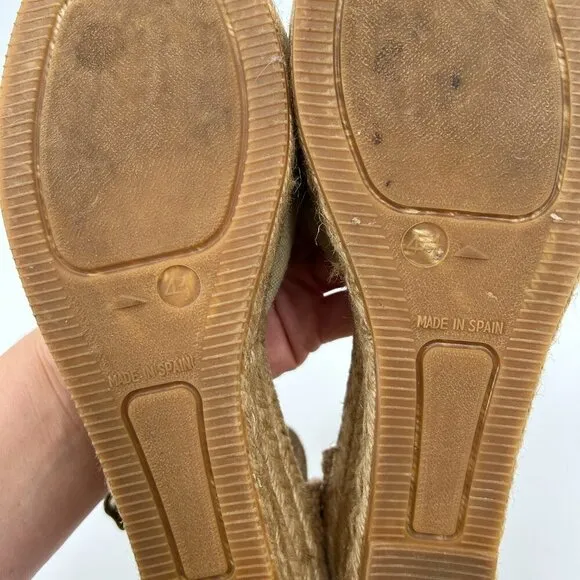 VISCATA Barcelona Beige Pubol Canvas Espadrille Ankle Strap Low Wedges Size 10