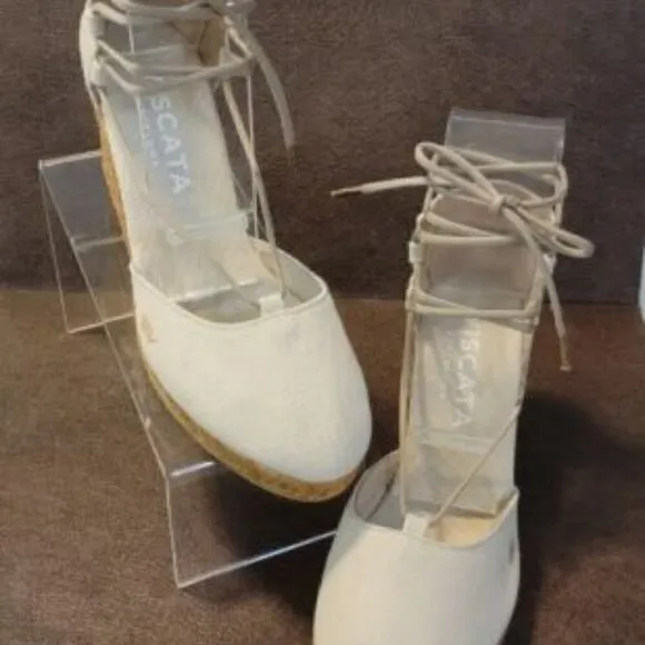 VISCATA Barcelona Espadrille Aro Lace Up Beige Canvas Wedges