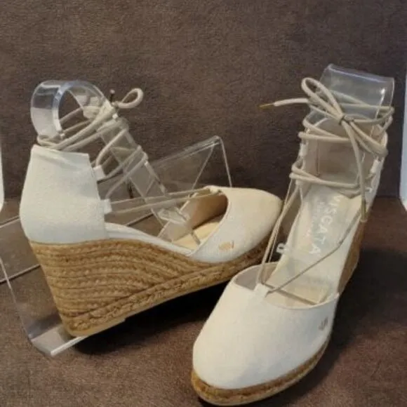 VISCATA Barcelona Espadrille Aro Lace Up Beige Canvas Wedges