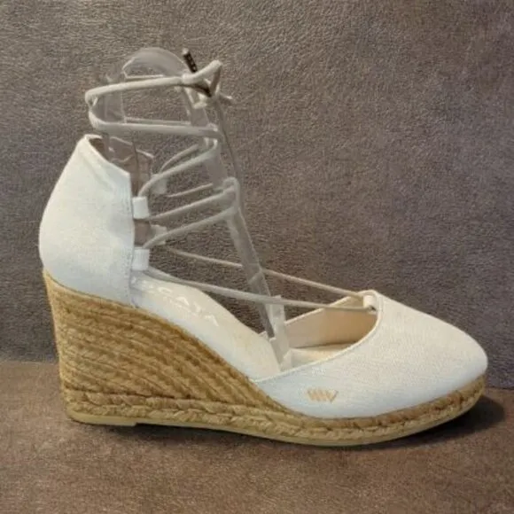 VISCATA Barcelona Espadrille Aro Lace Up Beige Canvas Wedges