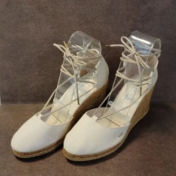 VISCATA Barcelona Espadrille Aro Lace Up Beige Canvas Wedges