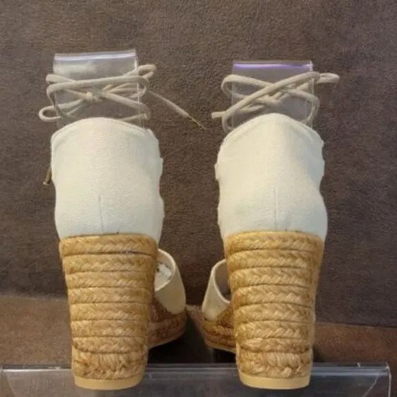 VISCATA Barcelona Espadrille Aro Lace Up Beige Canvas Wedges
