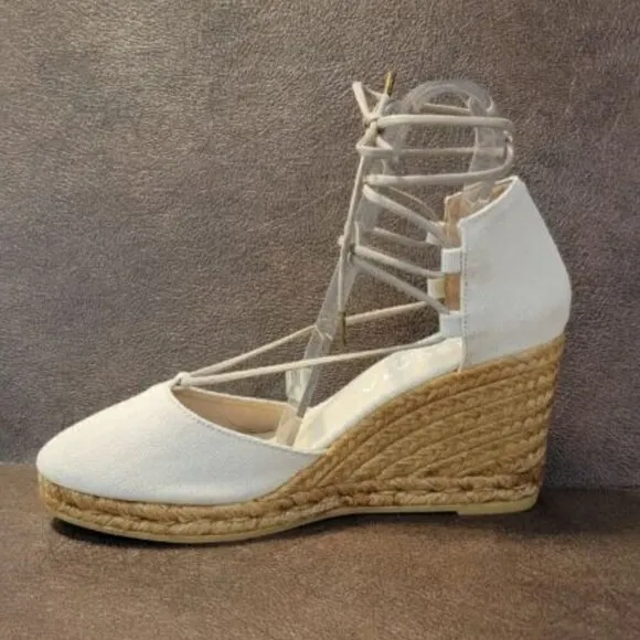 VISCATA Barcelona Espadrille Aro Lace Up Beige Canvas Wedges