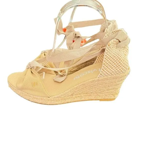 Viscata Barcelona Women's Tossa  Espadrille Wedges Sandals Beige Size 41 NWOT
