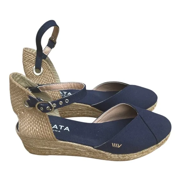 Viscata Pubol Espadrille Wedges Size 9 EU40  Navy Blue Canvas Main in Spain