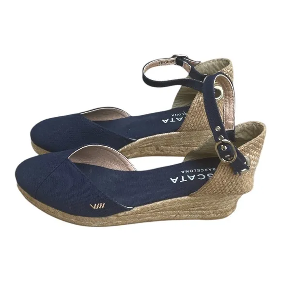 Viscata Pubol Espadrille Wedges Size 9 EU40  Navy Blue Canvas Main in Spain