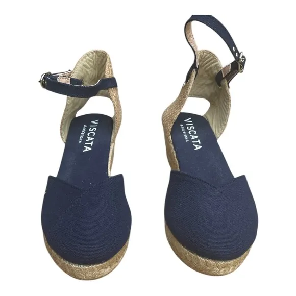 Viscata Pubol Espadrille Wedges Size 9 EU40  Navy Blue Canvas Main in Spain