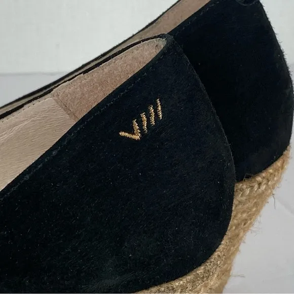 Viscata Roses Suede V Shaped Pointed Toe Espadrille Wedge Shoes Sz 40 EU Black