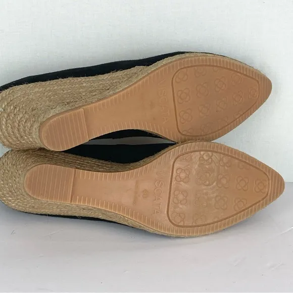 Viscata Roses Suede V Shaped Pointed Toe Espadrille Wedge Shoes Sz 40 EU Black