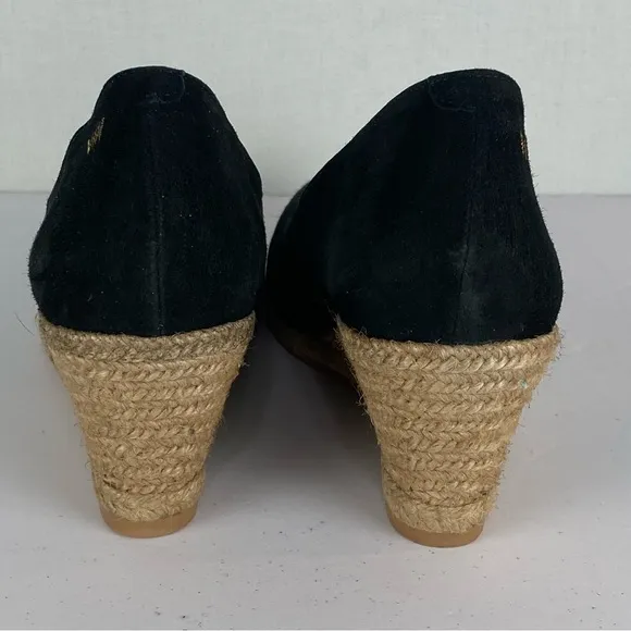 Viscata Roses Suede V Shaped Pointed Toe Espadrille Wedge Shoes Sz 40 EU Black