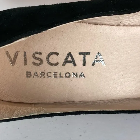 Viscata Roses Suede V Shaped Pointed Toe Espadrille Wedge Shoes Sz 40 EU Black