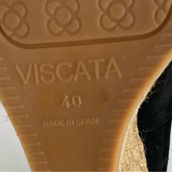 Viscata Roses Suede V Shaped Pointed Toe Espadrille Wedge Shoes Sz 40 EU Black