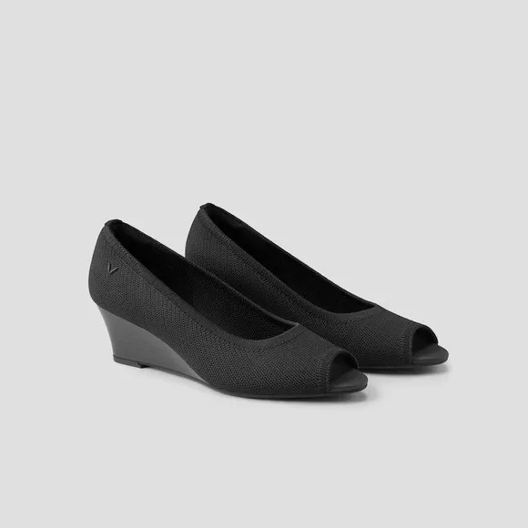 VIVAIA Peep Toe Wedge Heel Pumps Comfortable Black Shoes Size EU/41.5 US/10
