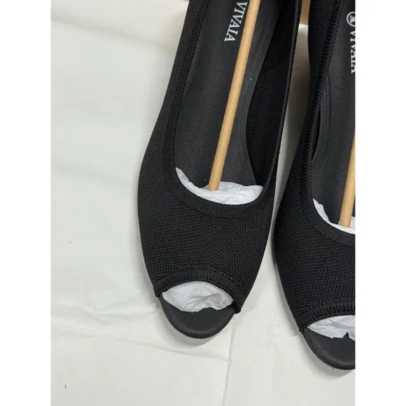 VIVAIA Peep Toe Wedge Heel Pumps Comfortable Black Shoes Size EU/41.5 US/10