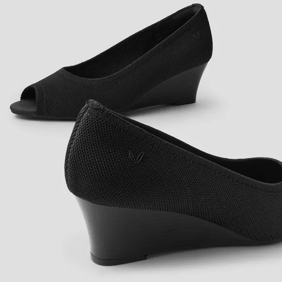 VIVAIA Peep Toe Wedge Heel Pumps Comfortable Black Shoes Size EU/41.5 US/10
