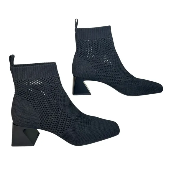 Vivaia - Women’s ‘Melissa’ Square-Toe Knit Heeled Boots - Black Size 40 EU, 9 US