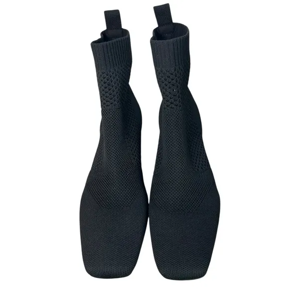 Vivaia - Women’s ‘Melissa’ Square-Toe Knit Heeled Boots - Black Size 40 EU, 9 US