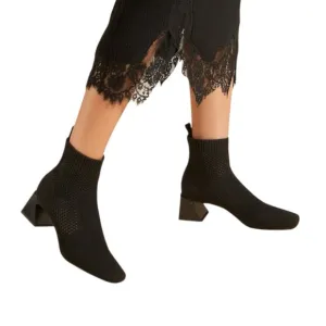 Vivaia - Women’s ‘Melissa’ Square-Toe Knit Heeled Boots - Black Size 40 EU, 9 US