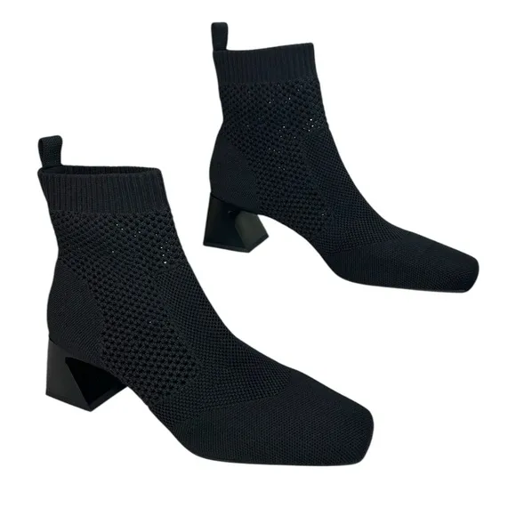 Vivaia - Women’s ‘Melissa’ Square-Toe Knit Heeled Boots - Black Size 40 EU, 9 US