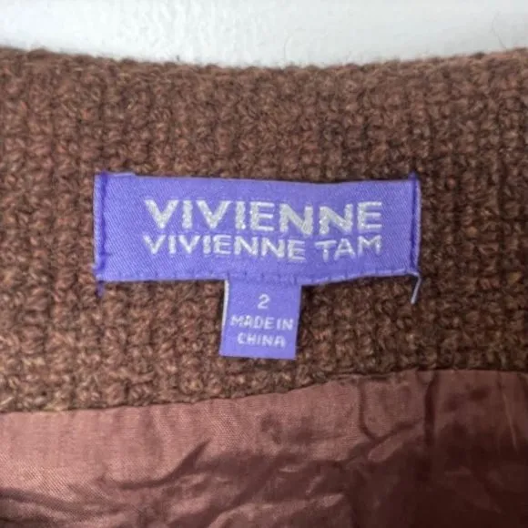 Vivienne Tam Wool Blend Front Pockets Chocolate Brown Mini Skirt Size 2