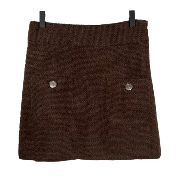 Vivienne Tam Wool Blend Front Pockets Chocolate Brown Mini Skirt Size 2