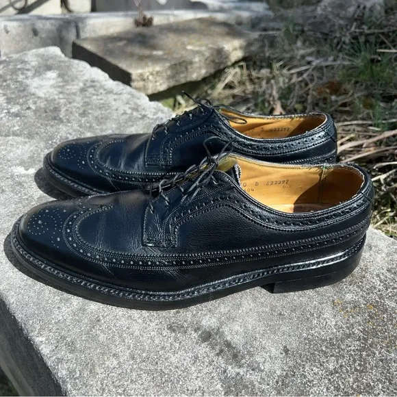 Vntg Men’s Florsheim Imperial Shoes Oxford Pebble Longwing Black 10D 92604