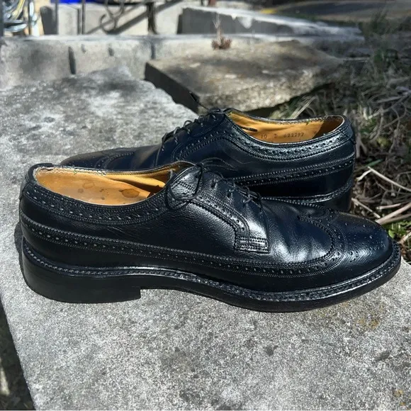 Vntg Men’s Florsheim Imperial Shoes Oxford Pebble Longwing Black 10D 92604