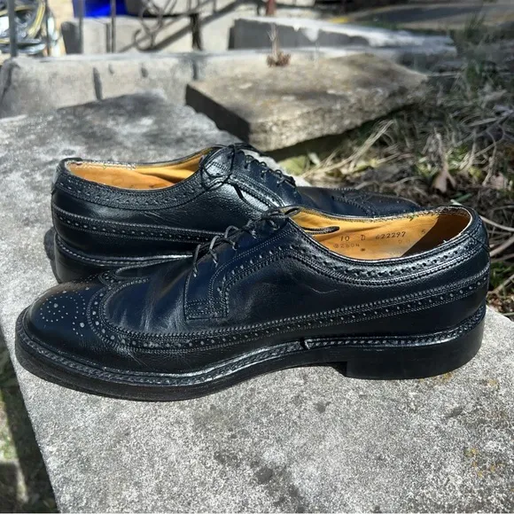 Vntg Men’s Florsheim Imperial Shoes Oxford Pebble Longwing Black 10D 92604