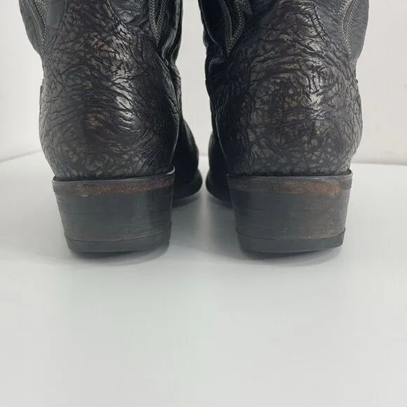 VTG 80s Tony Lama Shrunken Shoulder Bull Cowboy Boots Mens Black Leather 10 D
