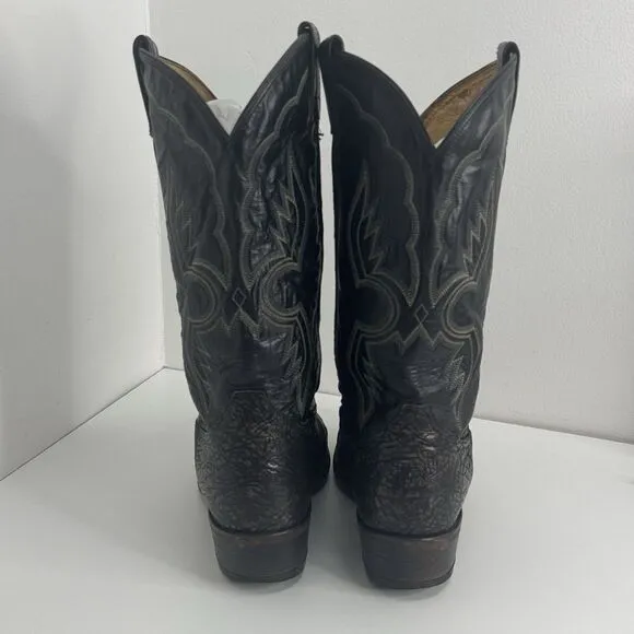 VTG 80s Tony Lama Shrunken Shoulder Bull Cowboy Boots Mens Black Leather 10 D