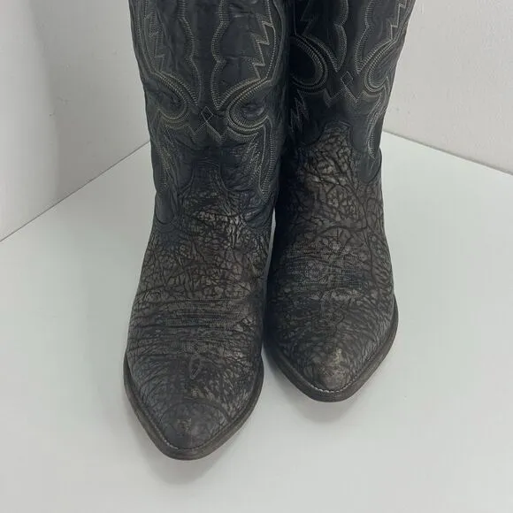 VTG 80s Tony Lama Shrunken Shoulder Bull Cowboy Boots Mens Black Leather 10 D