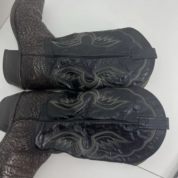 VTG 80s Tony Lama Shrunken Shoulder Bull Cowboy Boots Mens Black Leather 10 D