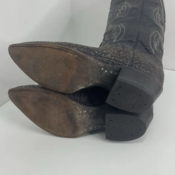 VTG 80s Tony Lama Shrunken Shoulder Bull Cowboy Boots Mens Black Leather 10 D